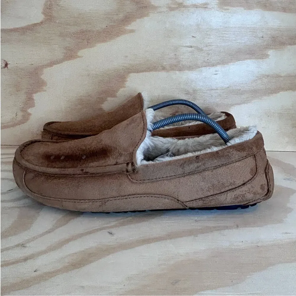 UGG Australia Ascot Suede Sheepskin Moccasin Slippers Brown Men's 13 - S/N 5775